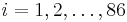 i=1,2,\ldots ,86\,\!
