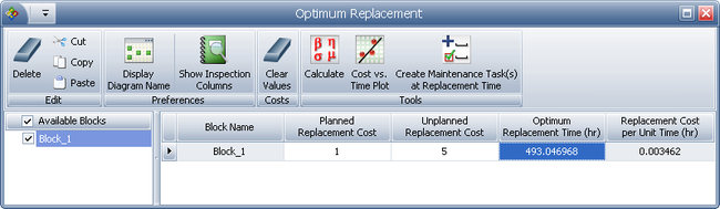Using BlockSim's Optimum Replacement utility to obtain the results in Example 2.