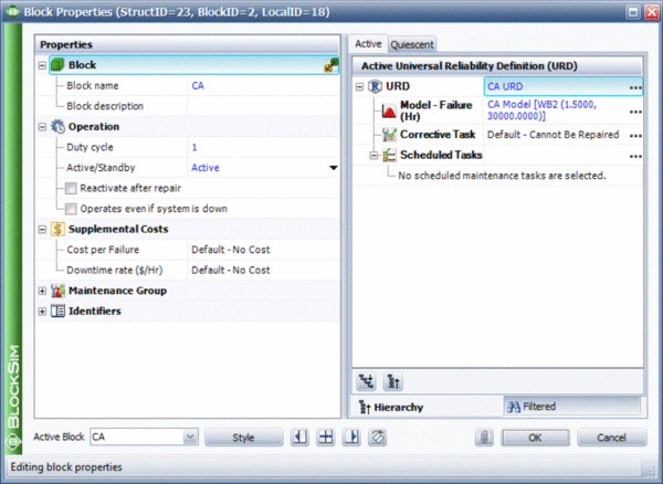 Failure distribution settings for event C A.